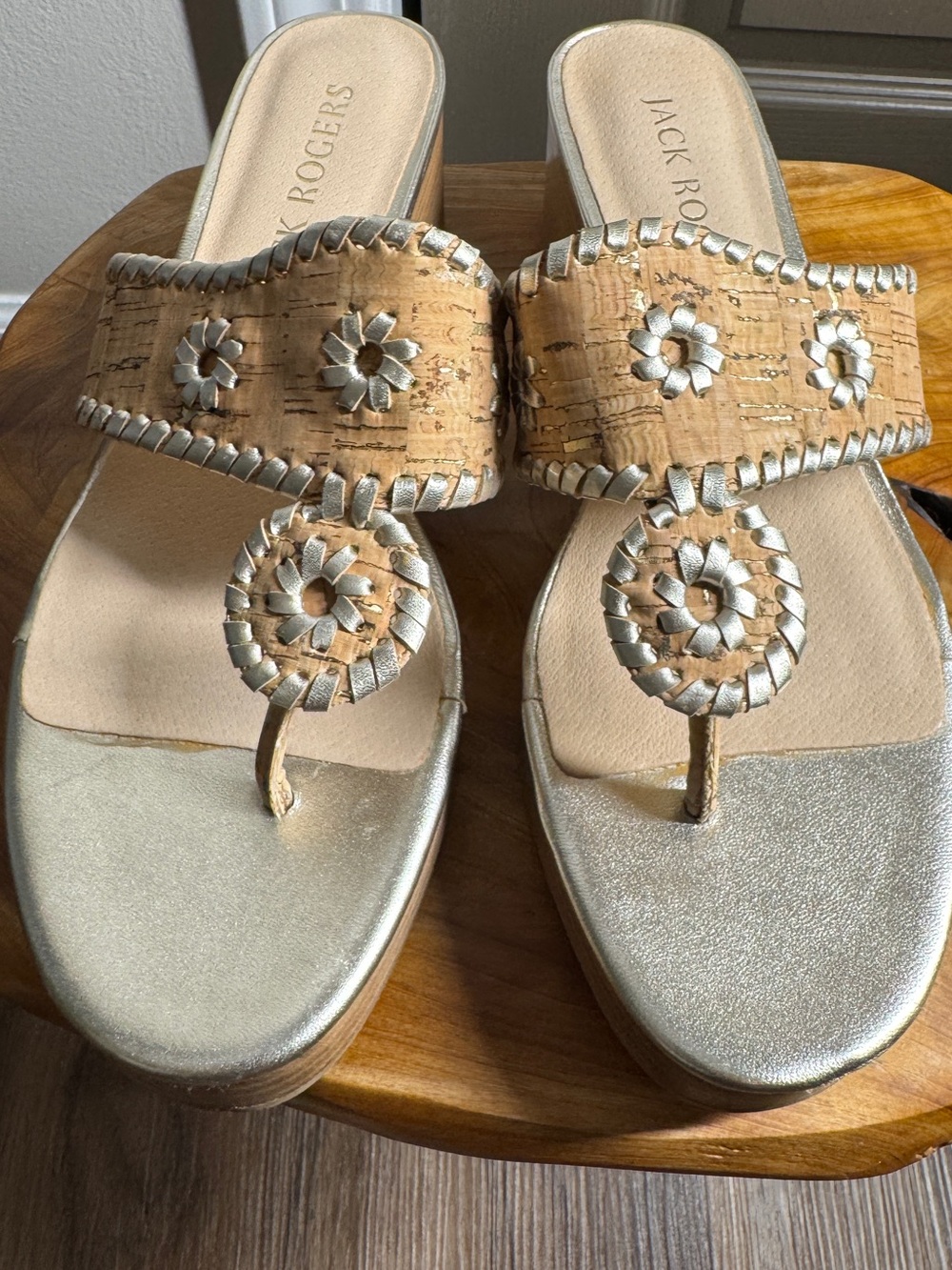 Jack Rogers Women's Jacks Mid Wedge-Stacked Metallic Cork Sandals 9M - Picture 2 of 13